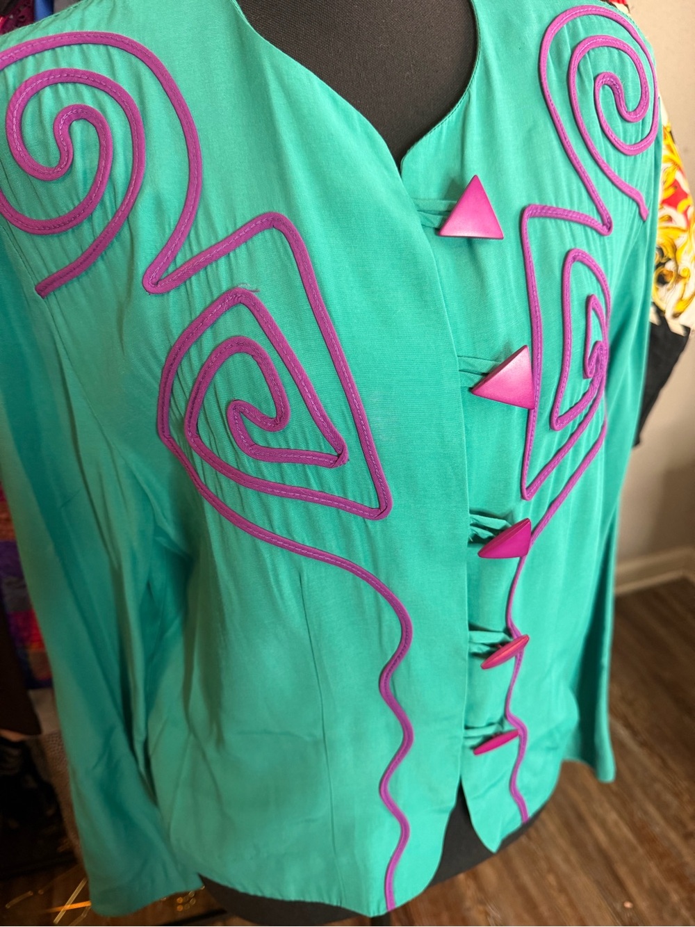 Women's Teal Top with Pink Trim